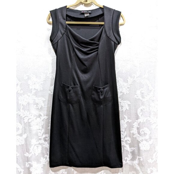 Vintage Y2K Little Black Dress 6 Queen Anne Sweetheart Neck Retro Mod Pockets - Picture 1 of 5